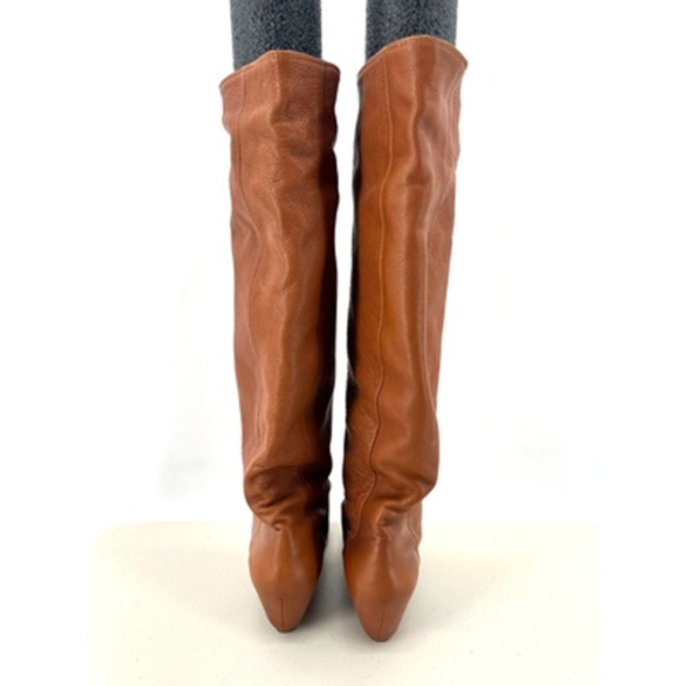 CANDELA Knee High Wedge Heel Boots Womens 8 Anthropologie Brown Boho Western 70s - Picture 4 of 8